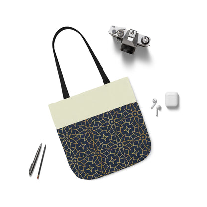 Navy and Gold Star ⭐️ Geometric  Tote Bag, 2-Color Strap