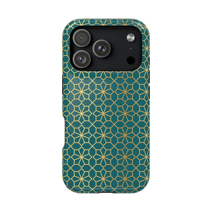 Gold and Green Flower Design - Iphone Magnetic Tough Case