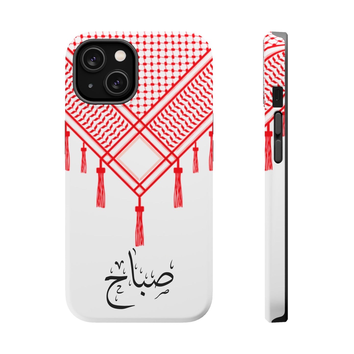 Personalized Arabic Calligraphy - Iphone Magnetic Impact-Resistant Phone Case - Red and White Shmagh Design