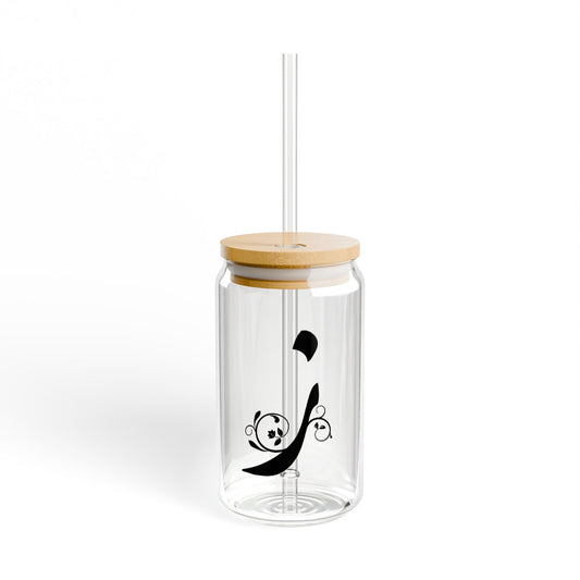 Arabic Letter “Zain”  "ز" Monogram Sipper Glass, 16oz | Eco-Friendly Beverage Container | Perfect for Home, picnics, Gifts, and Parties