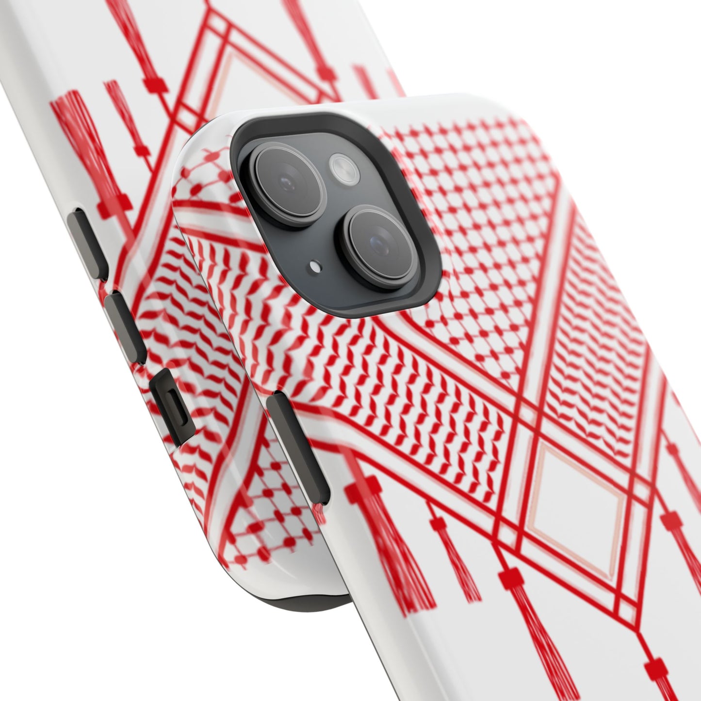 Personalized Arabic Calligraphy - Iphone Magnetic Impact-Resistant Phone Case - Red and White Shmagh Design