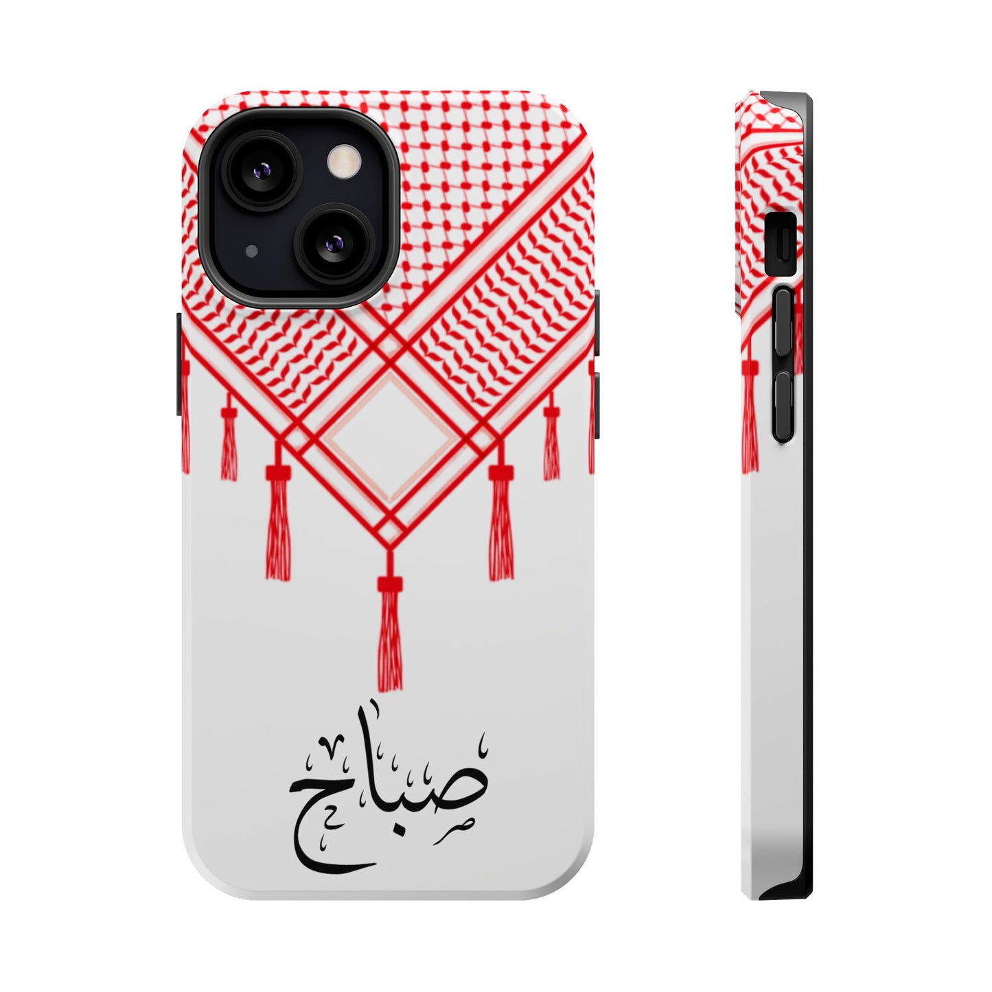 Personalized Arabic Calligraphy - Iphone Magnetic Impact-Resistant Phone Case - Red and White Shmagh Design