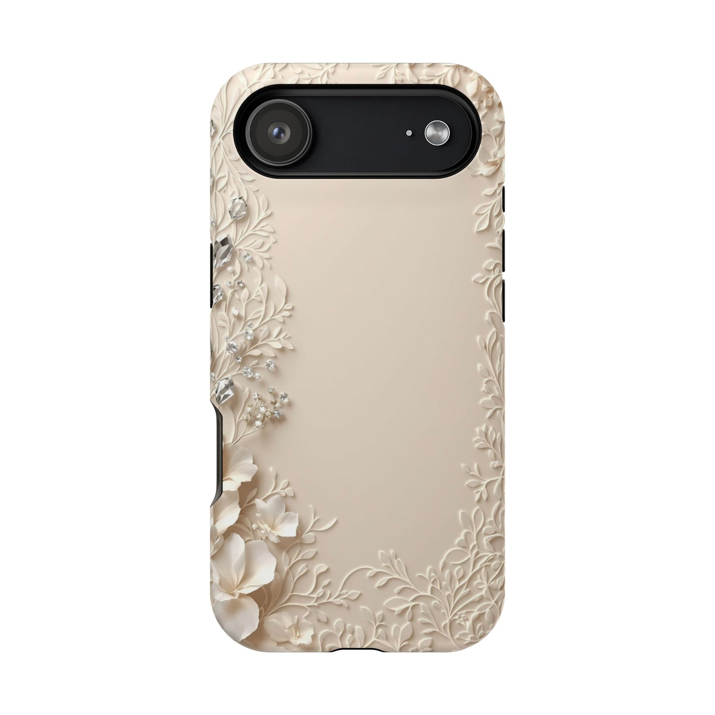 Beige Floral and Diamonds 💎 Design - Iphone Magnetic Tough Case