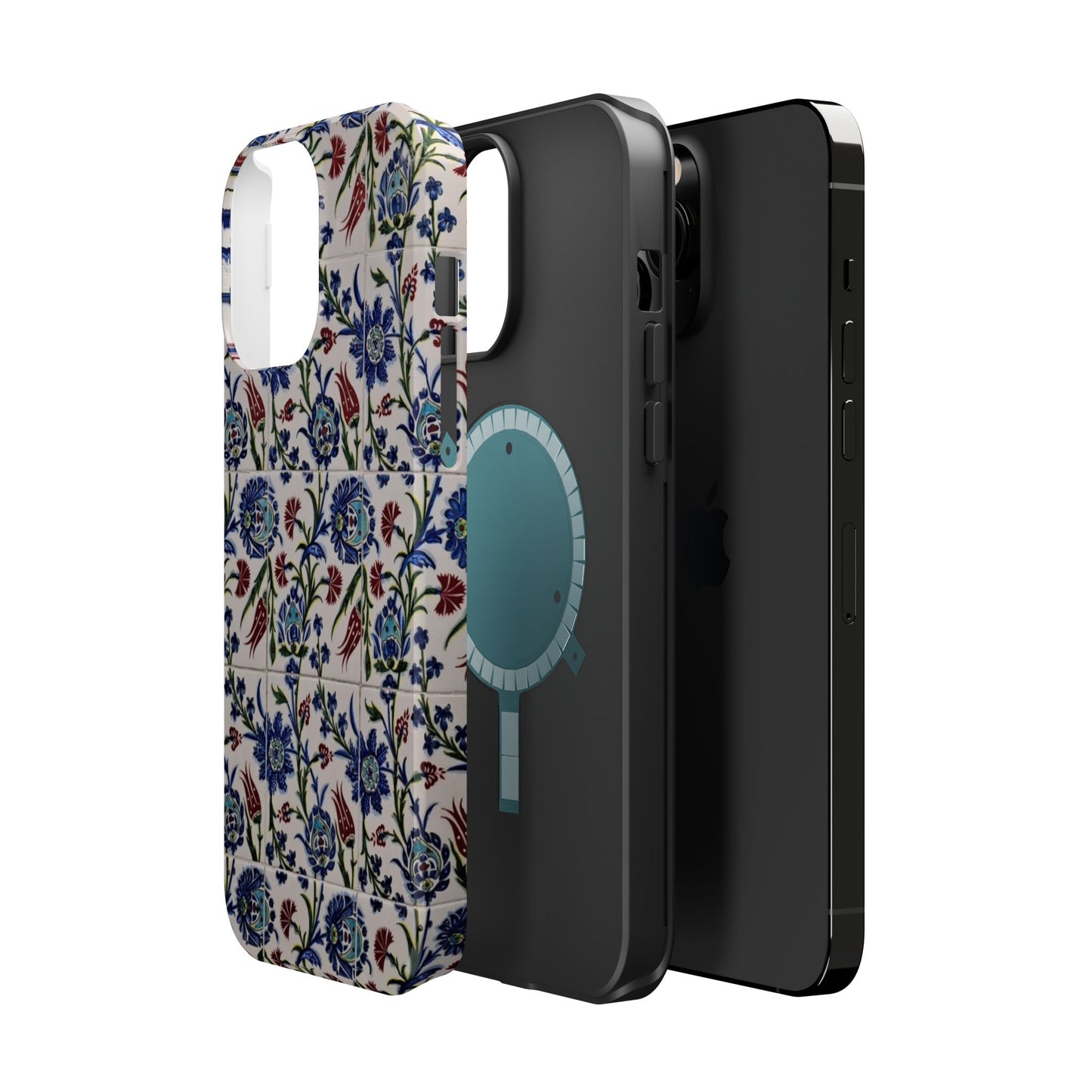 Blue ceramic Floral Design - Iphone Magnetic Tough Case