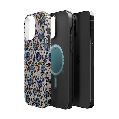 Blue ceramic Floral Design - Iphone Magnetic Tough Case