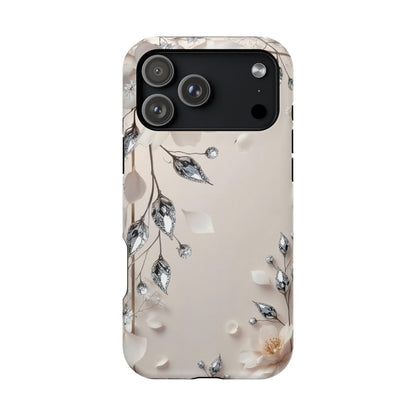 White Flowers and Diamonds 💎 Design - Iphone Magnetic Tough Case