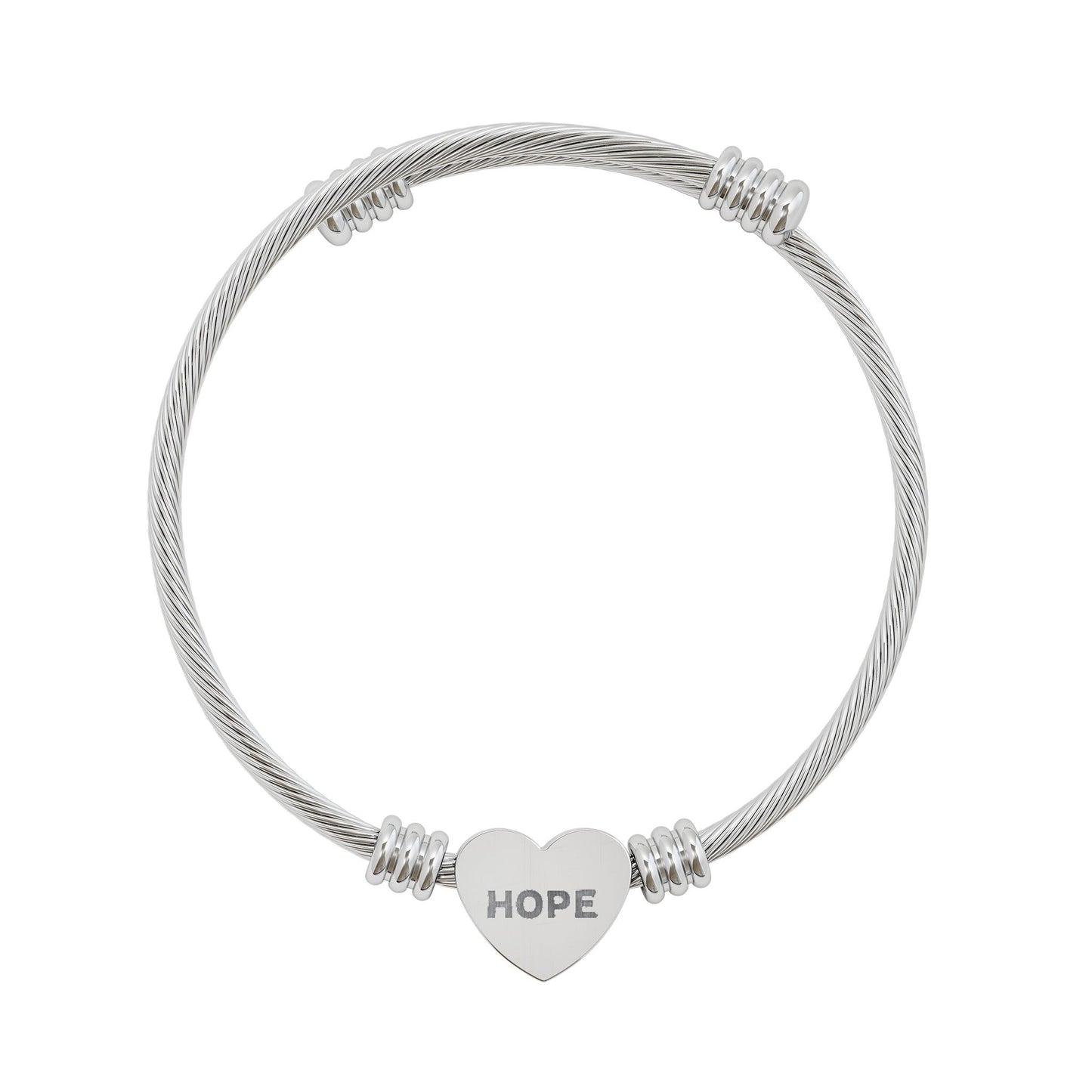 “HOPE” Engraved Heart Cuff Bracelet  (Silver or Gold)