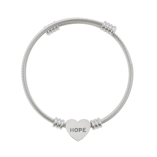 “HOPE” Engraved Heart Cuff Bracelet  (Silver or Gold)