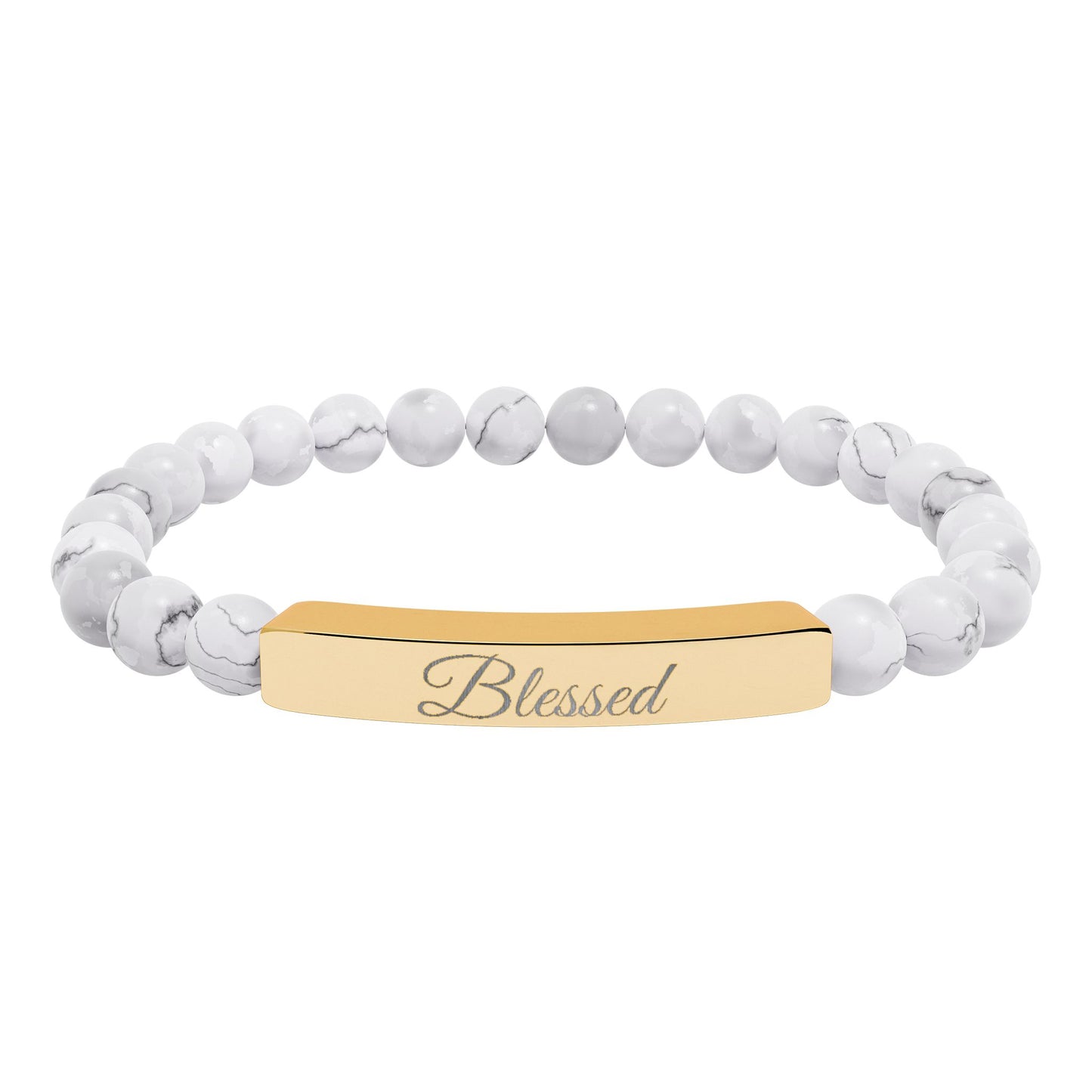 “Blessed ” Engraved Natural Stone Bracelet - Meaningful Gift for Mindfulness and Style