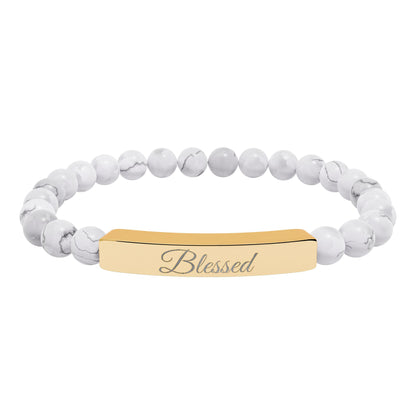 “Blessed ” Engraved Natural Stone Bracelet - Meaningful Gift for Mindfulness and Style