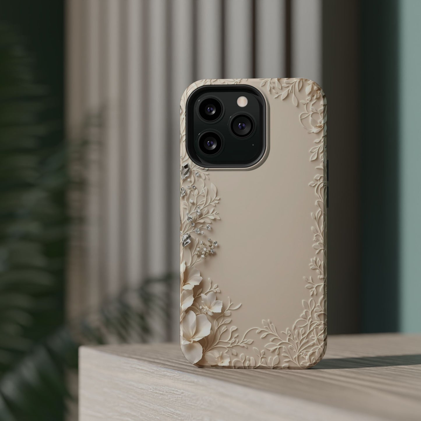Beige Floral and Diamonds 💎 Design - Iphone Magnetic Tough Case