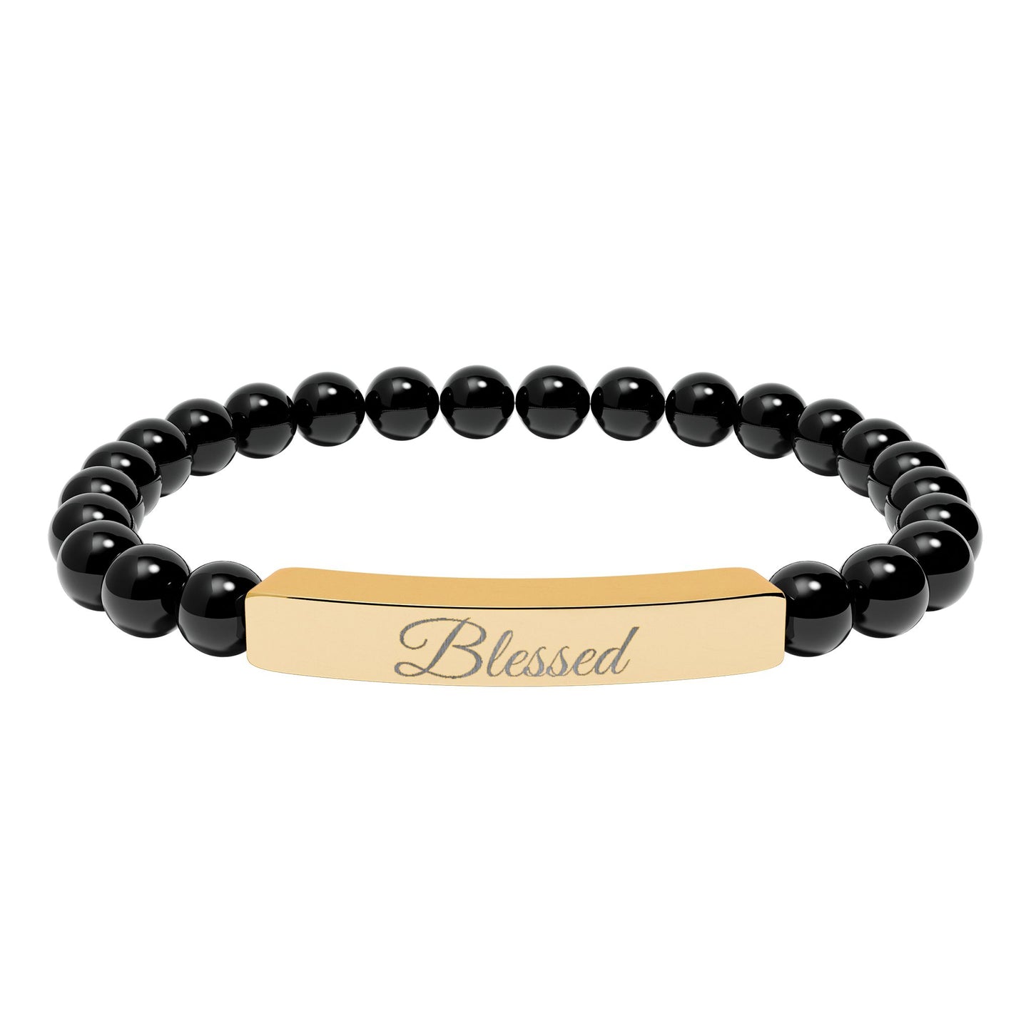 “Blessed ” Engraved Natural Stone Bracelet - Meaningful Gift for Mindfulness and Style