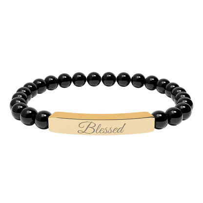 “Blessed ” Engraved Natural Stone Bracelet - Meaningful Gift for Mindfulness and Style