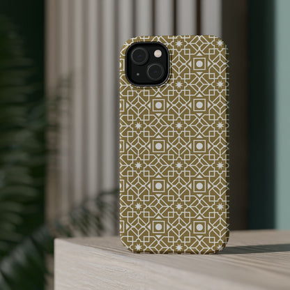 Beige and Gold Geometric Design Iphone Magnetic Tough Case