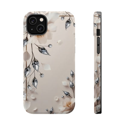 White Flowers and Diamonds 💎 Design - Iphone Magnetic Tough Case