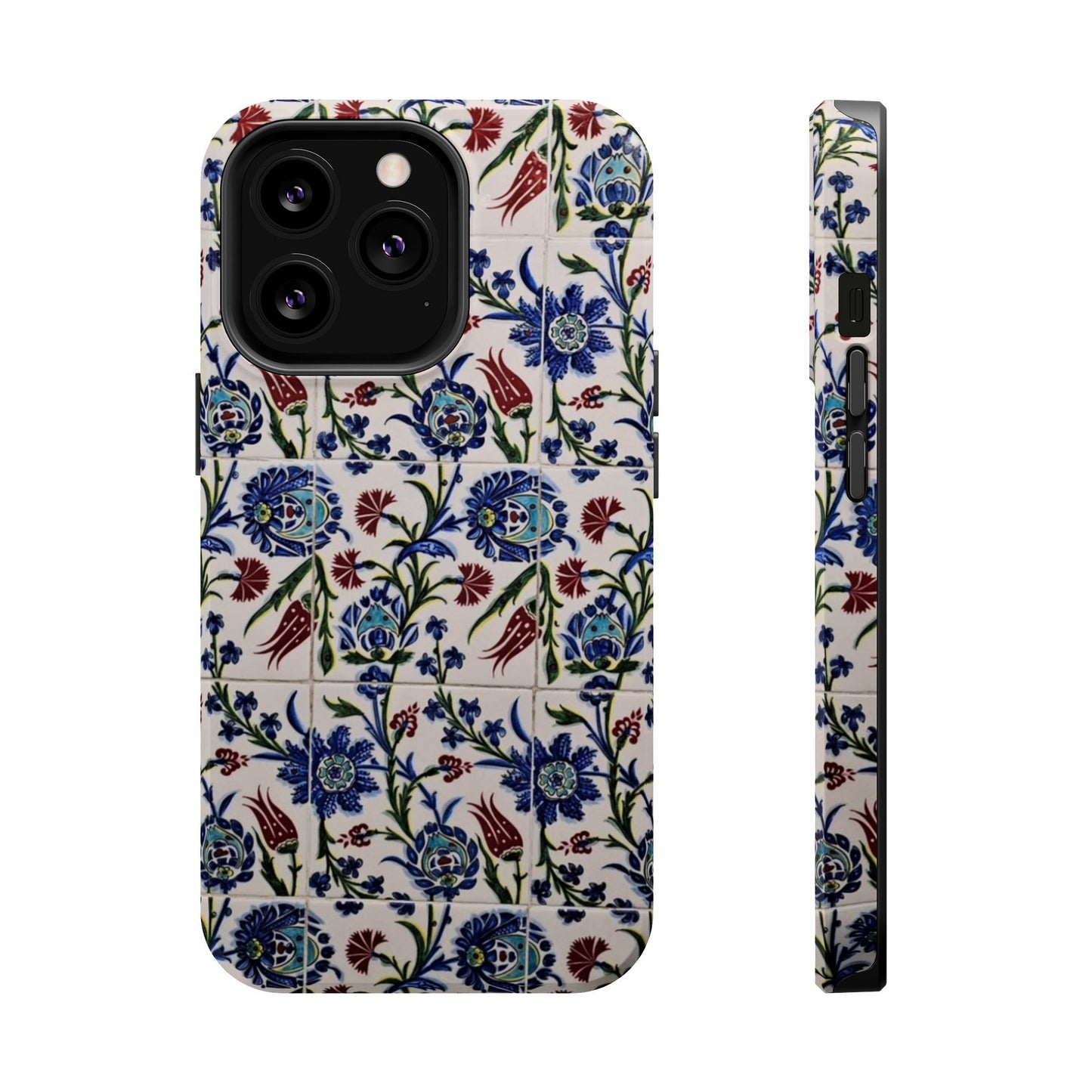 Blue ceramic Floral Design - Iphone Magnetic Tough Case