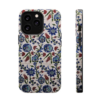 Blue ceramic Floral Design - Iphone Magnetic Tough Case