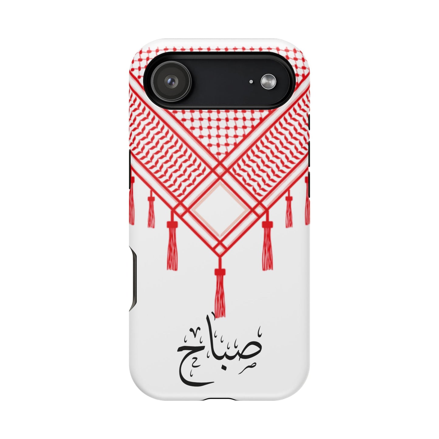 Personalized Arabic Calligraphy - Iphone Magnetic Impact-Resistant Phone Case - Red and White Shmagh Design