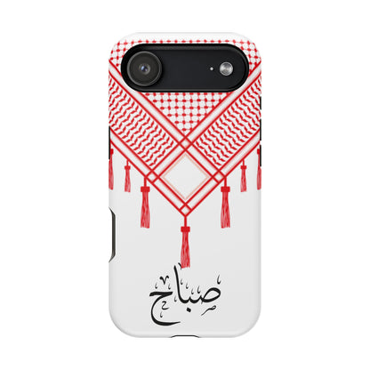Personalized Arabic Calligraphy - Iphone Magnetic Impact-Resistant Phone Case - Red and White Shmagh Design