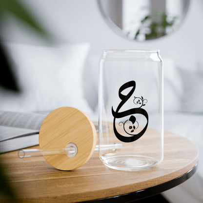 Arabic Letter “Jeem”  "ج" Monogram Sipper Glass, 16oz | Eco-Friendly Beverage Container | Perfect for Home, picnics, Gifts, and Parties