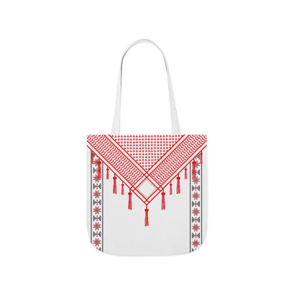 Red and White Shmagh with Tatreez Design Tote Bag