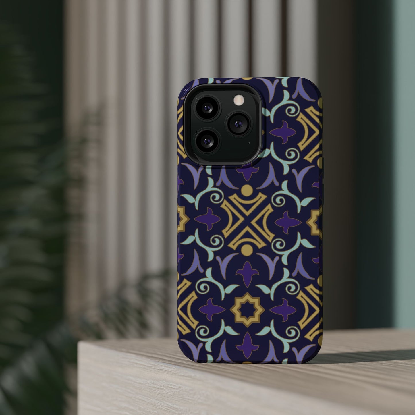 Geometric Purple and Gold Design Iphone Magnetic Tough Case