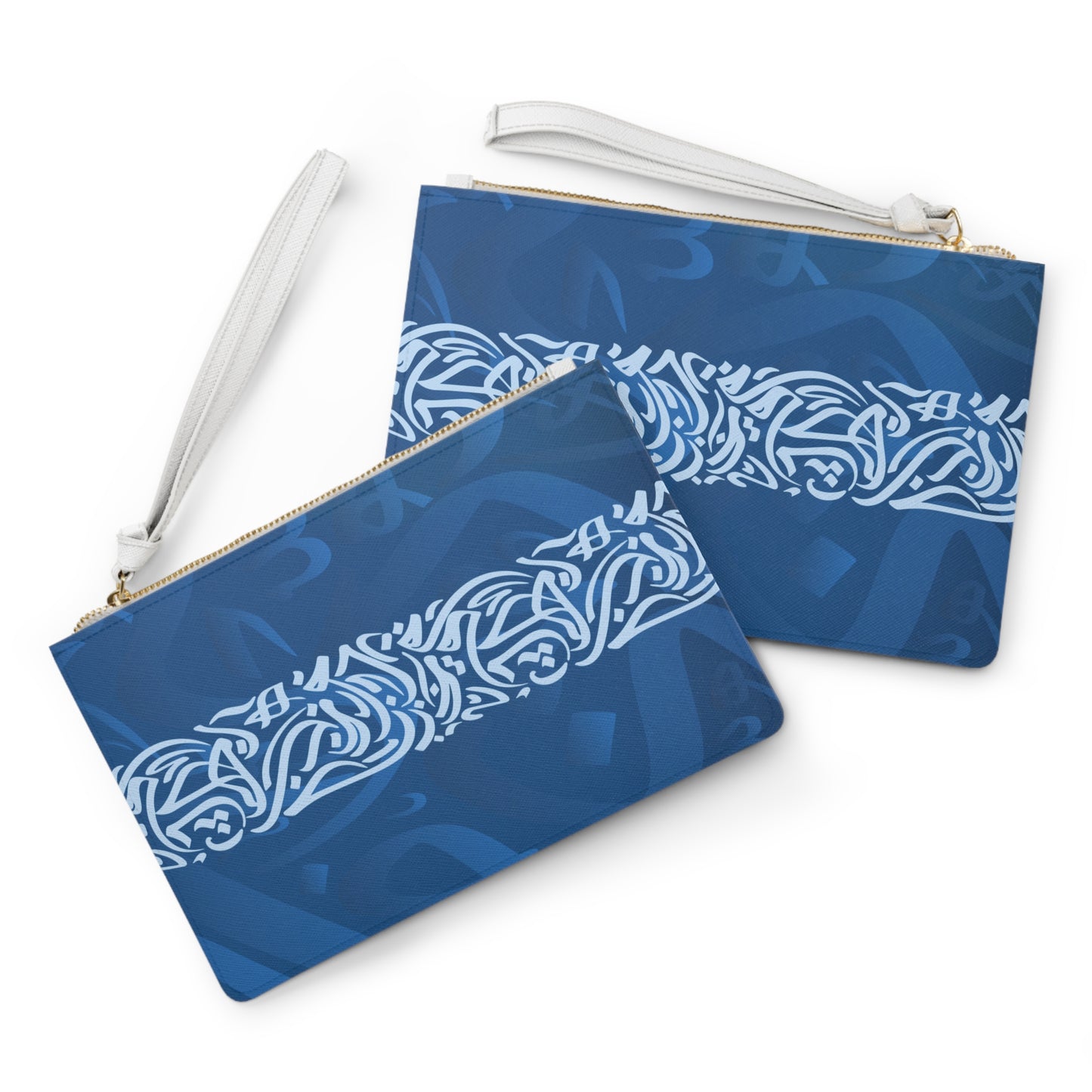 Large* Blue and White  Arabic Calligraphy Themed Clutch Bag, Stylish Purse