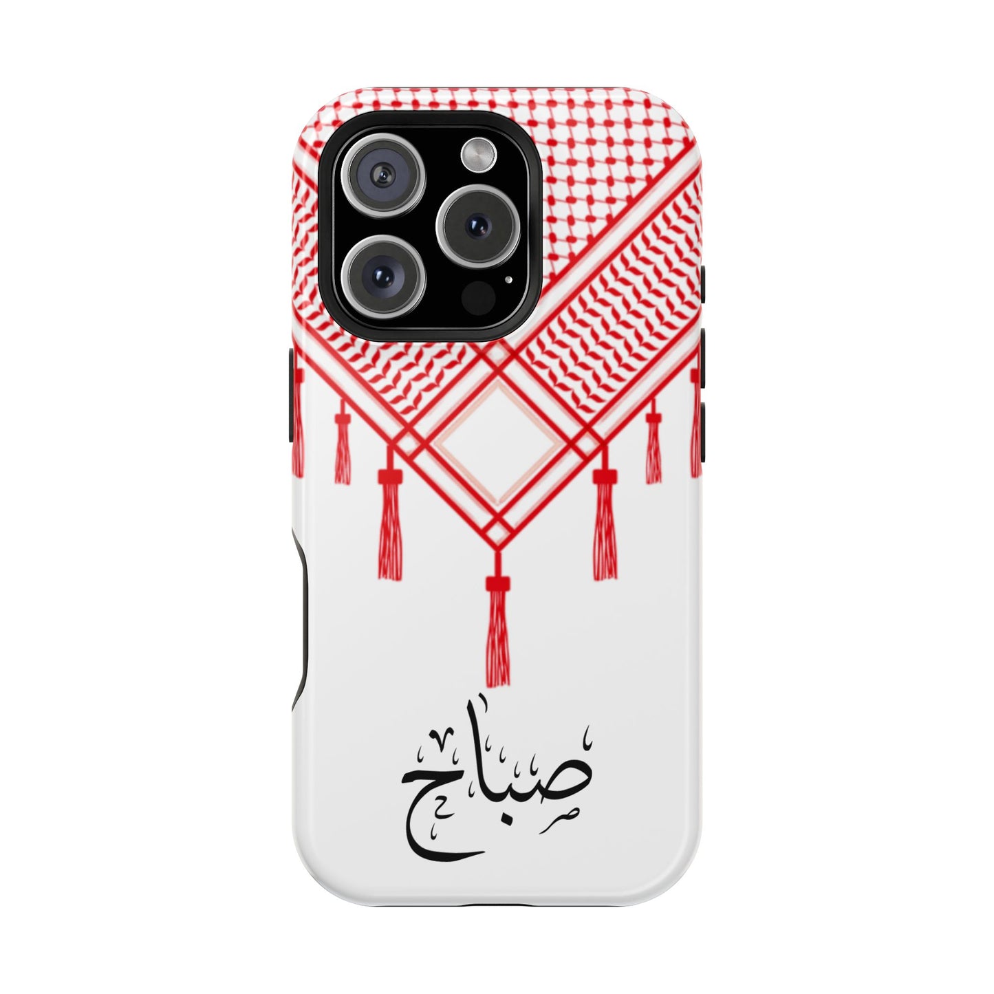 Personalized Arabic Calligraphy - Iphone Magnetic Impact-Resistant Phone Case - Red and White Shmagh Design