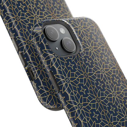Navy and Gold Geometric Design Iphone Magnetic Tough Case