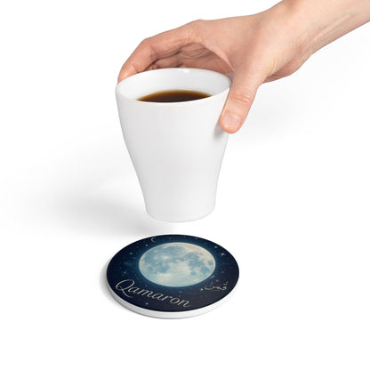 Qamaron قمرٌ Ceramic Coaster, Stylish Drinkware, Home Decor, Gift for Housewarming, Coffee Table Accessory