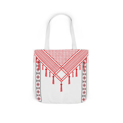 Red and White Shmagh with Tatreez Design Tote Bag