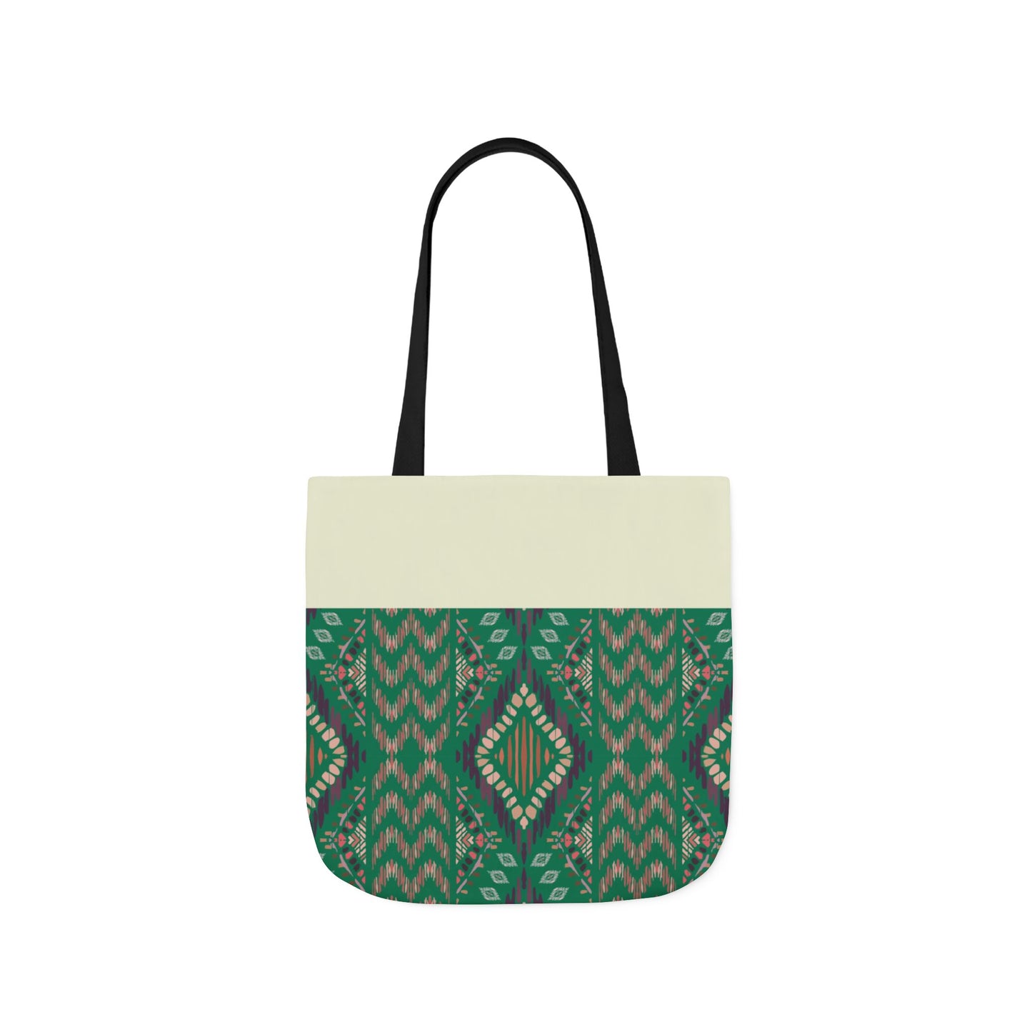 Green Emerald geometric Designs  Tote Bag, 3-Color Straps