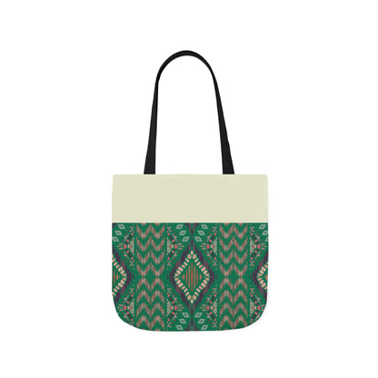 Green Emerald geometric Designs  Tote Bag, 3-Color Straps