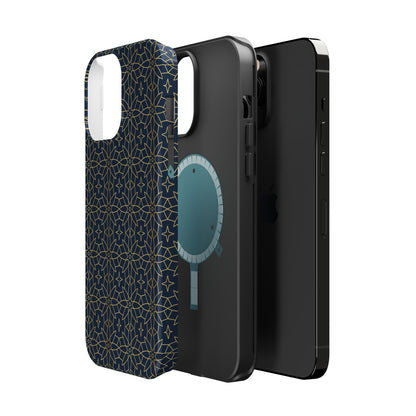Navy and Gold Geometric Design Iphone Magnetic Tough Case