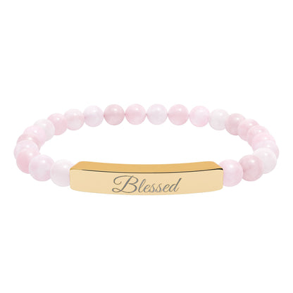 “Blessed ” Engraved Natural Stone Bracelet - Meaningful Gift for Mindfulness and Style