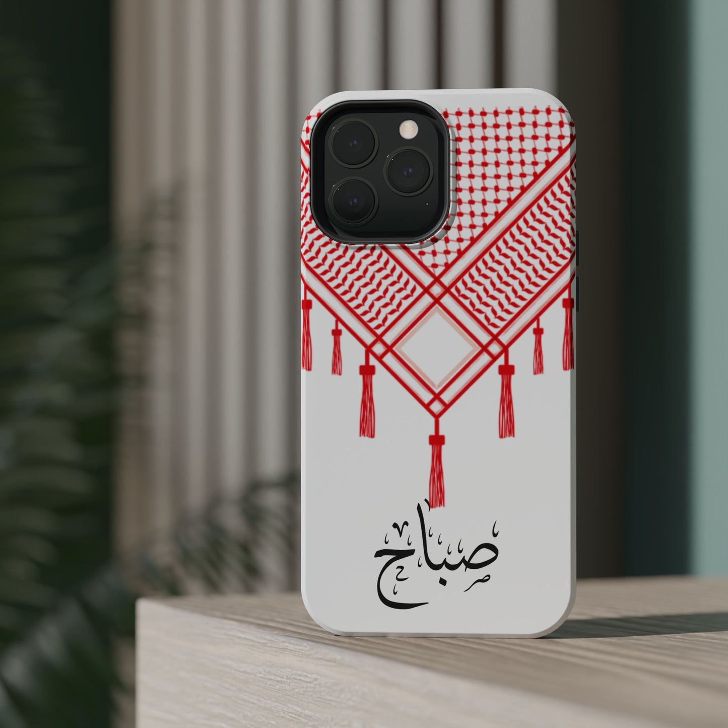 Personalized Arabic Calligraphy - Iphone Magnetic Impact-Resistant Phone Case - Red and White Shmagh Design
