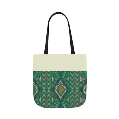 Green Emerald geometric Designs  Tote Bag, 3-Color Straps