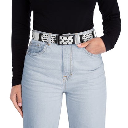 Black and White Kufieh Stylish Graphic Belt with Arabic Calligraphy Design
