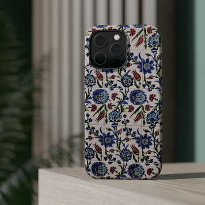 Blue ceramic Floral Design - Iphone Magnetic Tough Case