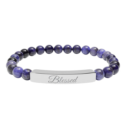 “Blessed ” Engraved Natural Stone Bracelet - Meaningful Gift for Mindfulness and Style