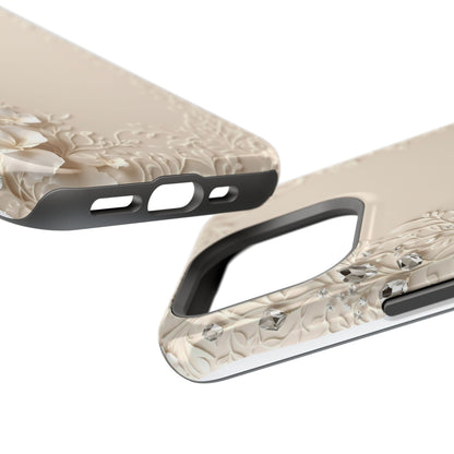 Beige Floral and Diamonds 💎 Design - Iphone Magnetic Tough Case