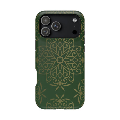 Gold and Green Flowery Design - Iphone Magnetic Tough Case