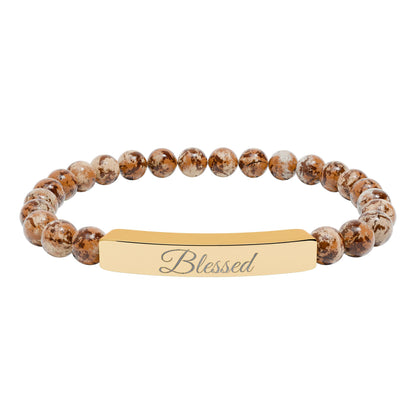 “Blessed ” Engraved Natural Stone Bracelet - Meaningful Gift for Mindfulness and Style