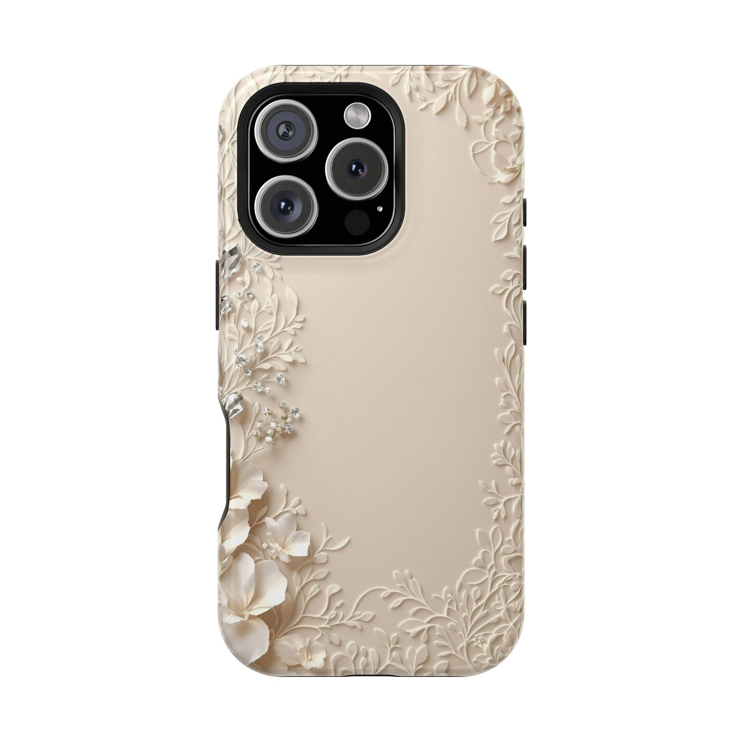 Beige Floral and Diamonds 💎 Design - Iphone Magnetic Tough Case