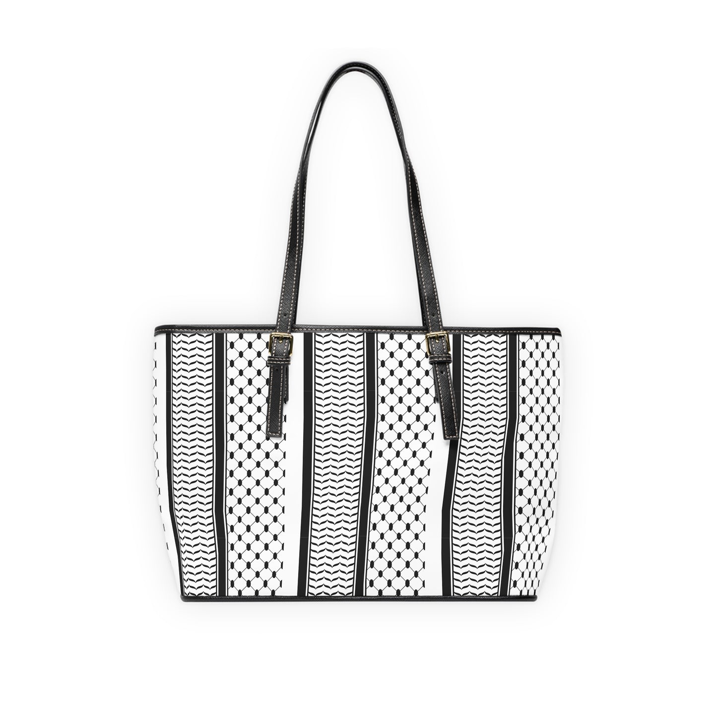 Black and White Kufie Pattern Leather Shoulder Bag