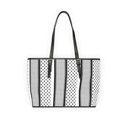 Black and White Kufie Pattern Leather Shoulder Bag