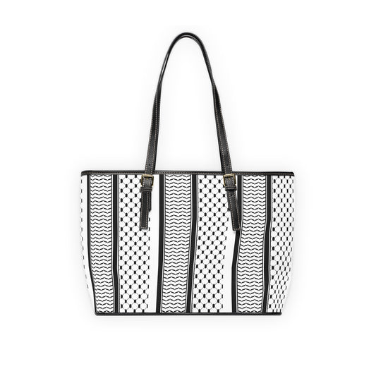 Black and White Kufie Pattern Leather Shoulder Bag