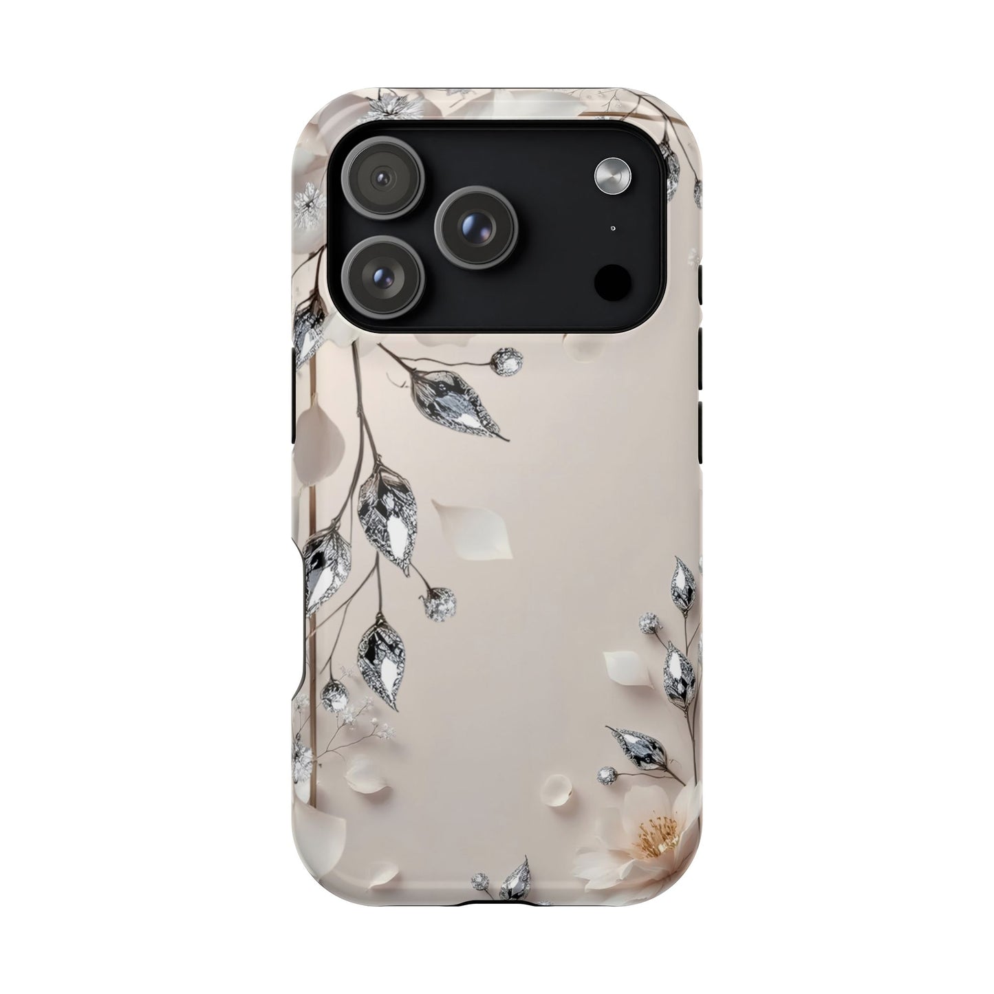 White Flowers and Diamonds 💎 Design - Iphone Magnetic Tough Case