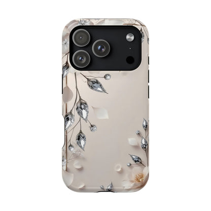 White Flowers and Diamonds 💎 Design - Iphone Magnetic Tough Case