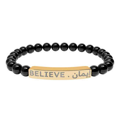 “Believe. إيمان ”  Engraved Natural Stone Bracelet - Meaningful Gift for Mindfulness and Style
